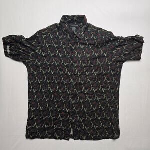 Crazy Horse Button Up Mens Large Hawaiian Geometric Short Sleeve Shirt